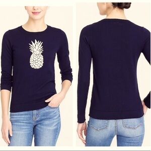 J. Crew Embroidered Pineapple 100% Cotton Sweater Navy Women’s Size Medium